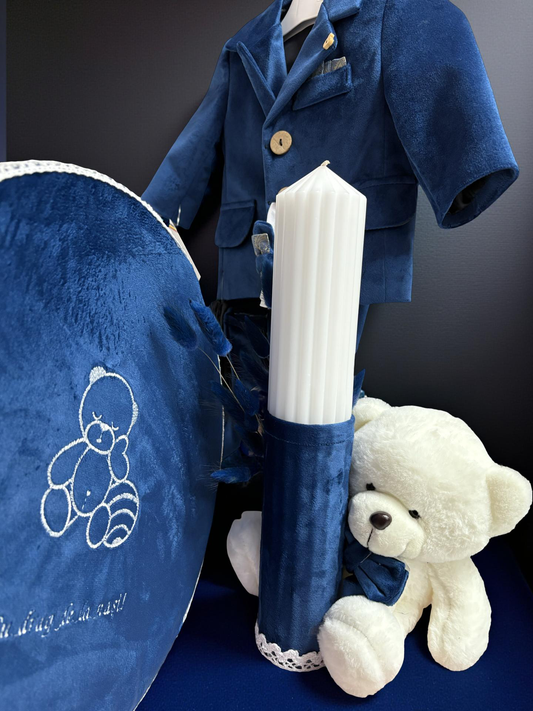 Set de botez pentru băieți, albastru cu tematică ursuleț