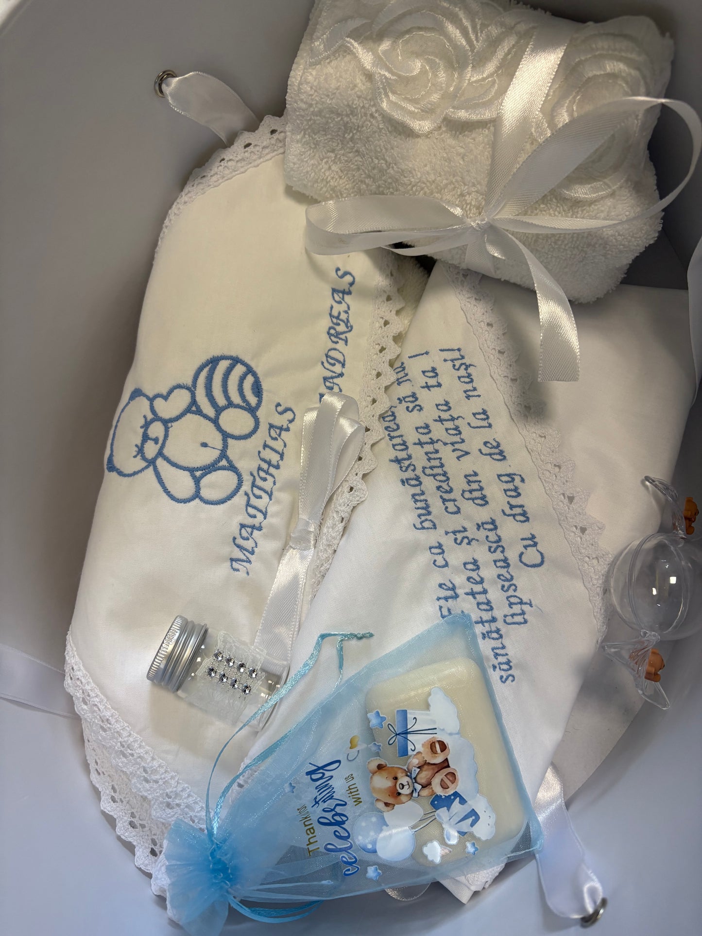 Trusou personalizat pentru baietel, blue, pe tematica urs.