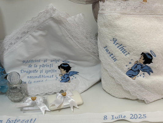 Trusou personalizat pentru băiat pe blue, tematica îngeraș.