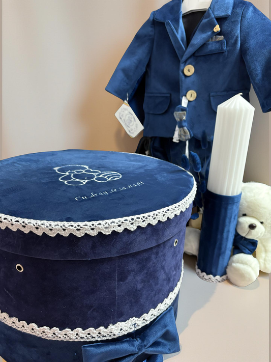 Set de botez pentru băieți, albastru cu tematică ursuleț